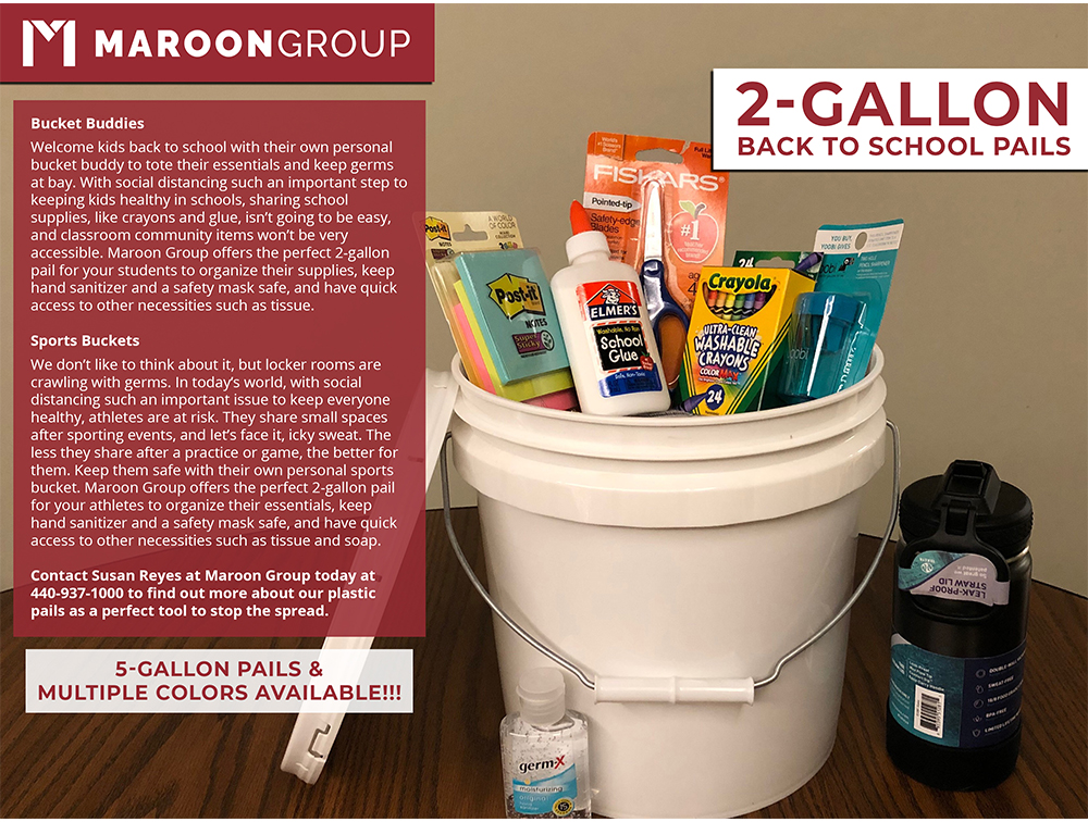 Plastic Pails | Back to School Sports Bucket | Maroon Group
